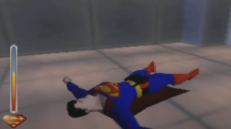 Superman lies on the floor in the video game Superman: The New Superman Adventures