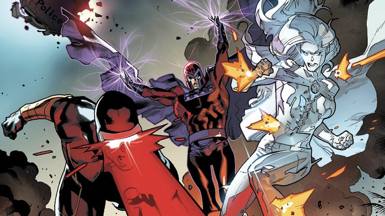 X-మెన్ పోస్టర్, సైక్లోప్స్, మాగ్నెటో మరియు ఎమ్మా ఫ్రాస్ట్ ఫైటింగ్ పోలీస్ SWAT టీమ్