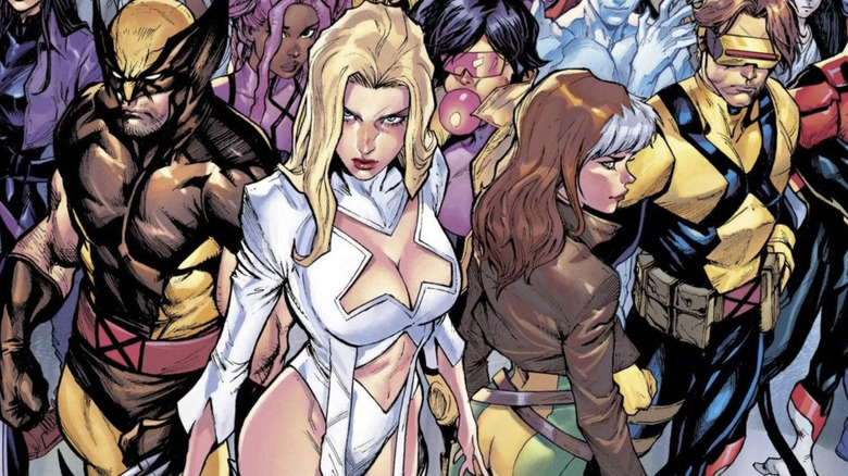 X-Men: From The Ashes, Wolverine, Emma Frost, Jubilee, Rogue, Cyclops and other X-Men in background