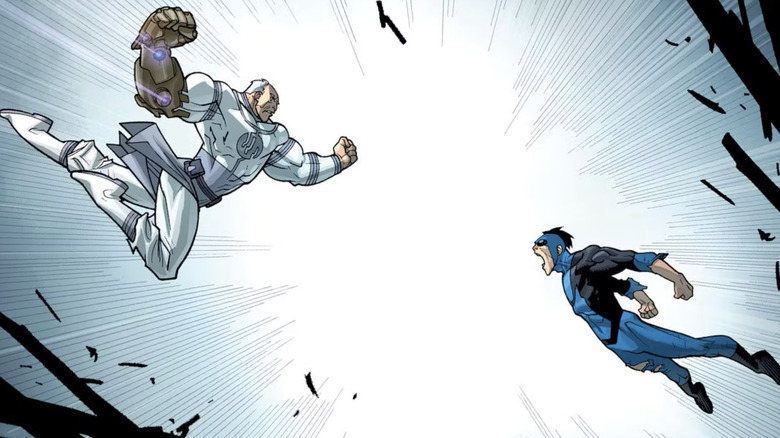 Invincible comic book, Conquest and Invincible flying at each other