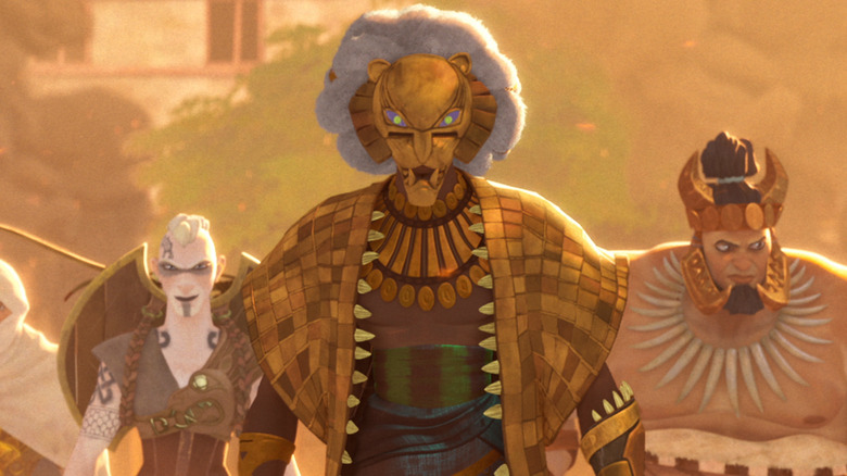 The Lion surrounded by his highly-skilled warrior goons in Eyes of Wakanda