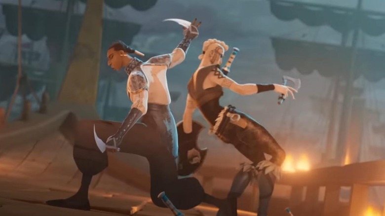 A Dora Milaje fights a Viking warrior in Eyes of Wakanda