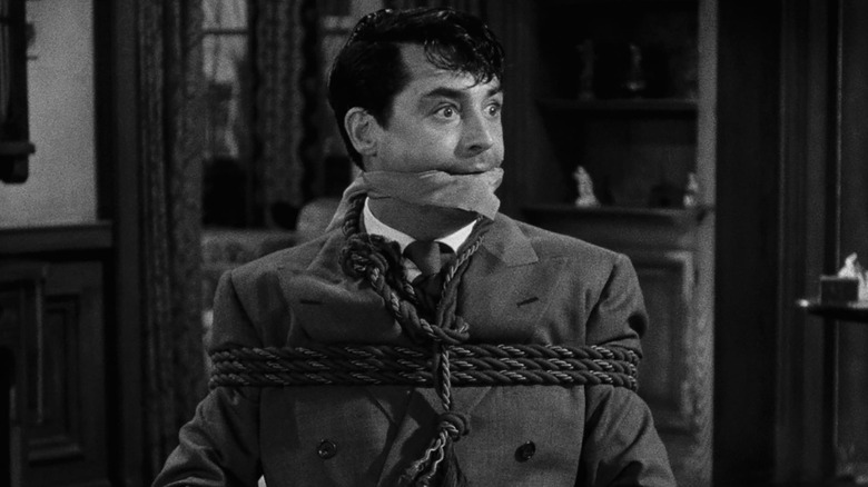 Mortimer Brewster (Cary Grant) bound and gagged in Arsenic and Old Lace