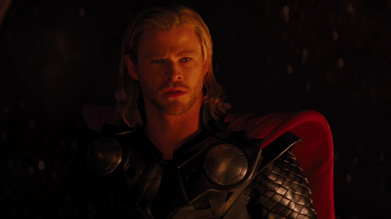 Chris Hemsworth as Thor Odinson looking sad in Thor