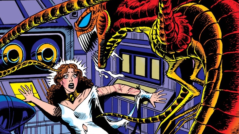 Uncanny X-Men #163 cover -- Kitty Pryde recoiling from Brood drone