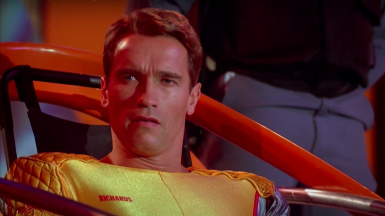 Arnold Schwarzenegger yellow jumpsuit in "The Running Man"
