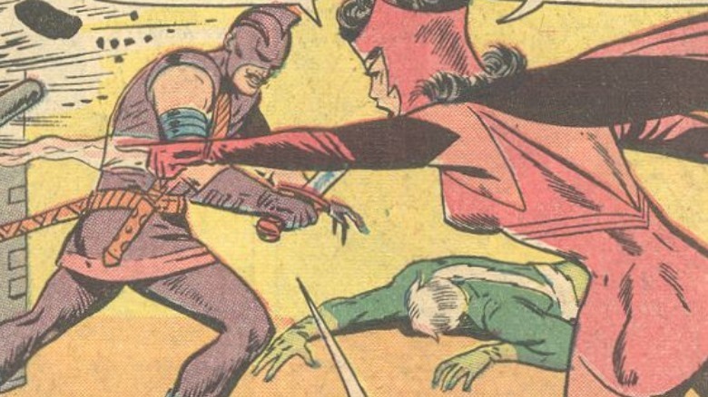 Swordsman fights Wanda and Quicksilver