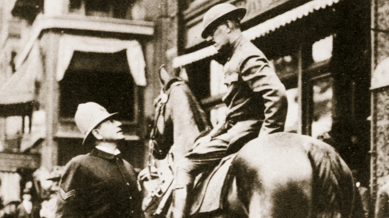 Horse-mounted and walking police officers during the Boston police strike of 1919