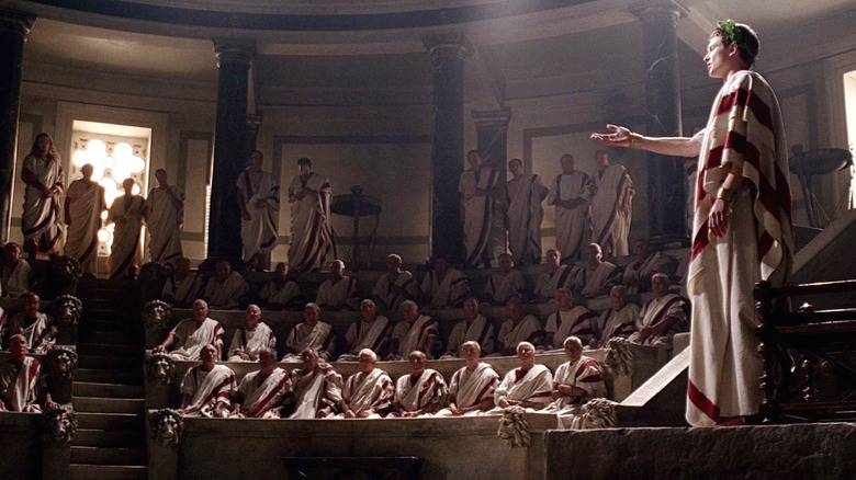 The Roman senate engage in political discussions in Season 1 of Rome