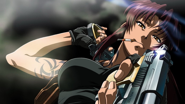 Revy holding her guns and smoking a cigarette in Black Lagoon