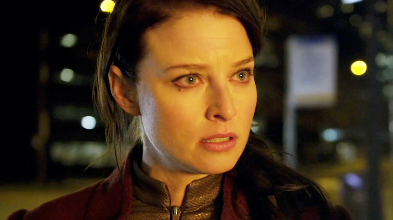 Rachel Nichols' Kiera Cameron is seen in closeup in Continuum