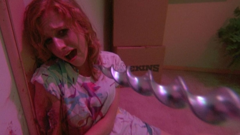 A victim about to be murdered with a power drill in Slumber Party Massacre II