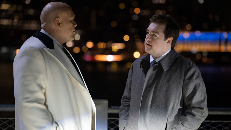 Wilson Fisk / Kingpin (Vincent D'Onofrio) and Daniel Blake (Michael Gandolfini) in Marvel Television's DAREDEVIL: BORN AGAIN SEASON 2