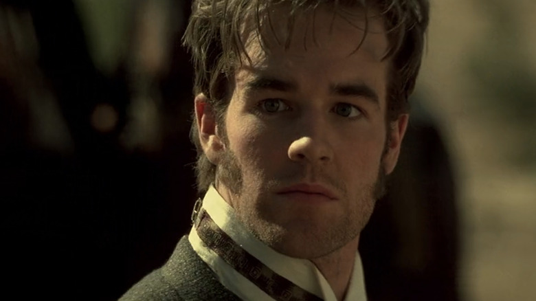 James Van Der Beek's Lincoln Rogers Dunnison looks worried in closeup in Texas Rangers