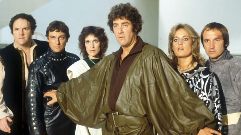 Blake and five fellow rebels standing in a line in Blake's 7