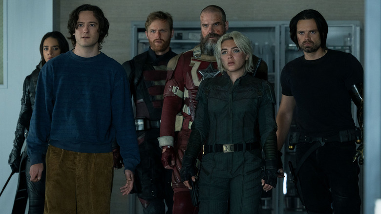 The Thunderbolts stood together facing forward