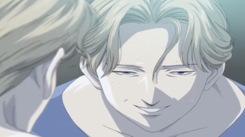 Monster Johan Liebert smiling in mirror