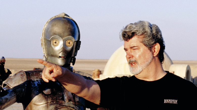George Lucas on the set of Star Wars: The Phantom Menace