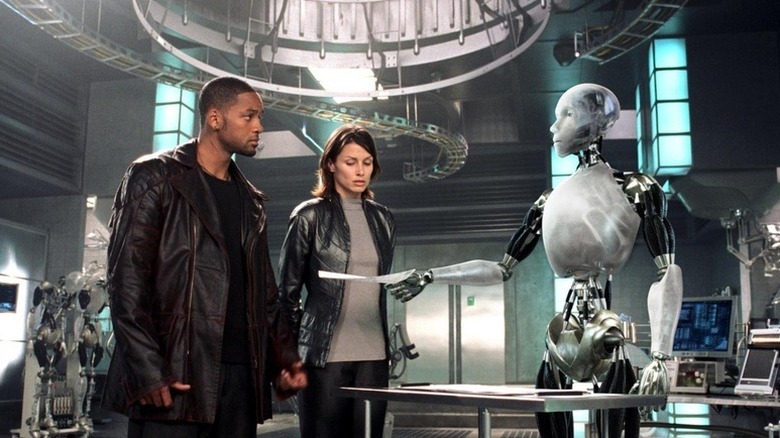 Spooner, Calvin, and a robot in I, Robot
