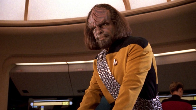 Worf at the tactical station on Star Trek: The Next Generation