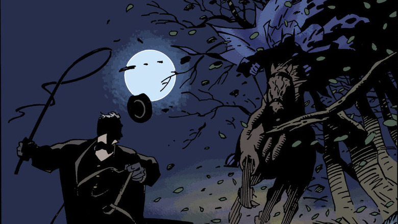 Batman chasing a criminal on horseback in Gotham By Gaslight