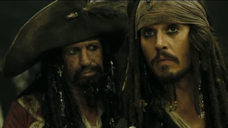 Captain Teague and Captain Sparrow have a tense, father-son reunion