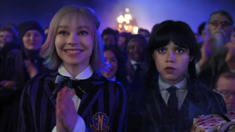 Enid looks delighted while Wednesday Addams is appalled in Wednesday