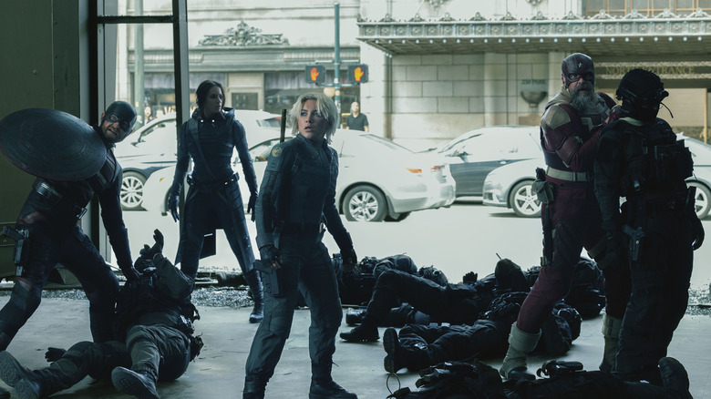 Thunderbolts looks confused while hitting nonsense from some guards in Thunderbolts