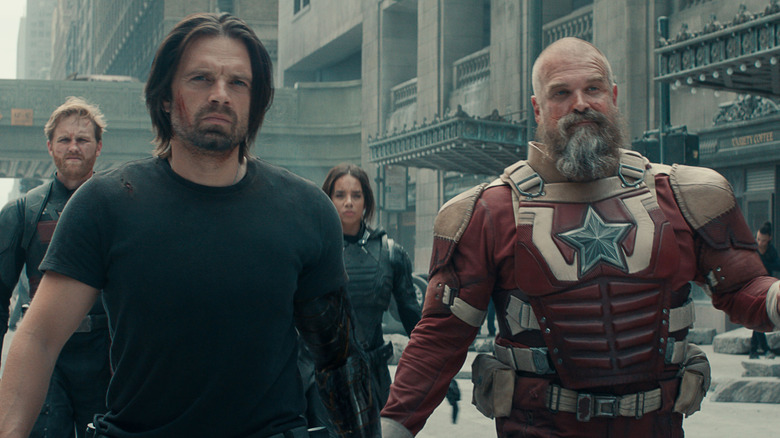 Agent Walker, Bucky, Ghost and Red Guardian in a street in Thunderbolts