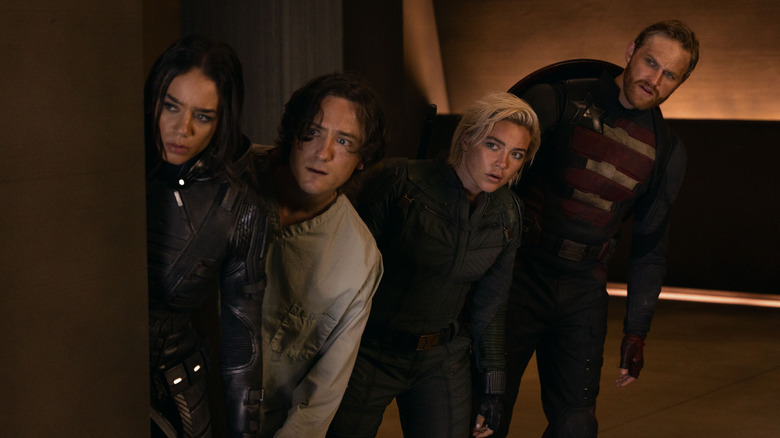 Ghost, Bob, Yelena and John Walker are looking into a corner like little children curious in Thunderbolts *