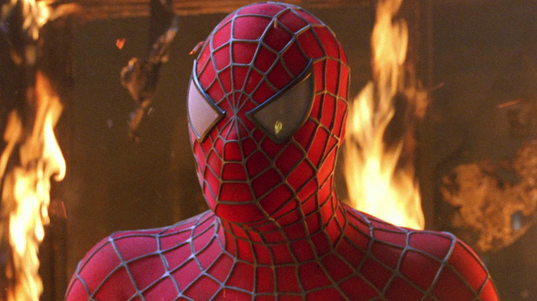 Spider-Man surrounded by fire in Spider-Man (2002)