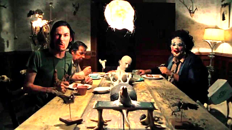 The Sawyers enjoy dinner in The Texas Chain Saw Massacre