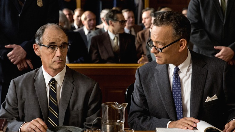 James B. Donovan and Rudolph Abel sit together during a hearing in Bridge of Spies