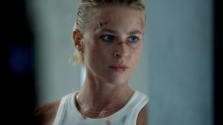 Jeanne Goursaud's Sara, covered in small cuts and bruises, is ready to fight in Exterritorial