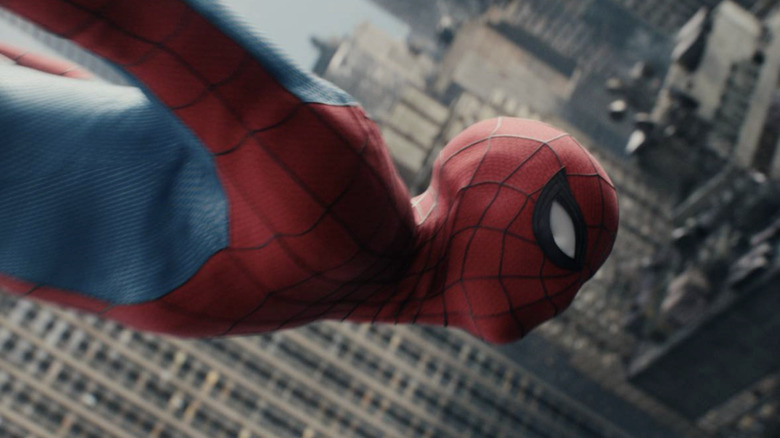 Spider-Man dives from a skyscraper in Spider-Man: Brand New Day