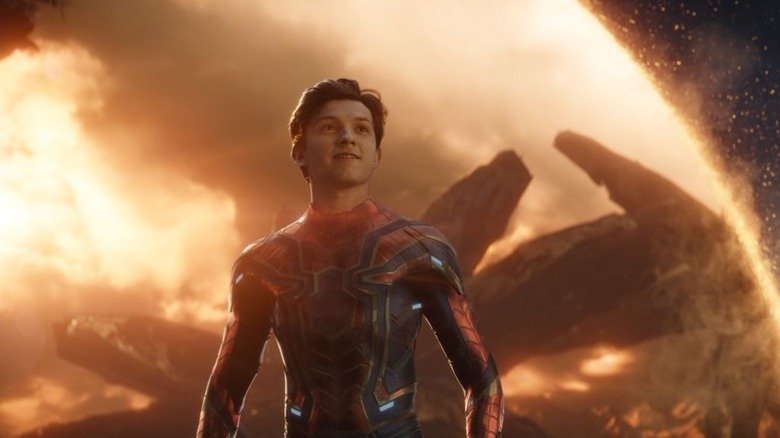 Peter smiling in front of the portal in Avengers: endgame