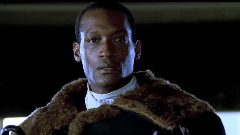 An intense close-up of the Candyman in Candyman.