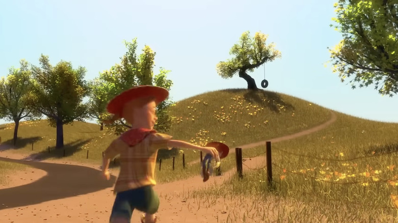 The tree with the tire swing where Emily and Jessie play in Toy Story 2
