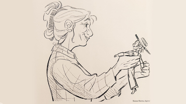 A sketch of Emily reuniting with Jessie from The Art of Toy Story 5