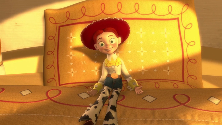 Jessie sitting on Emily's bed in Toy Story 2