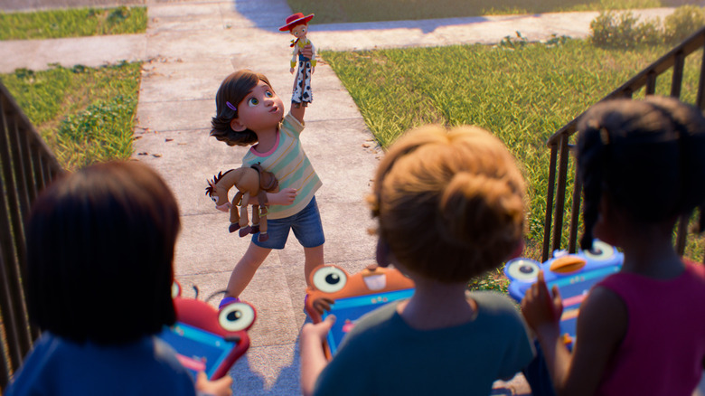 Bonnie shows Jessie to girls playing on their Lilypads in Toy Story 5