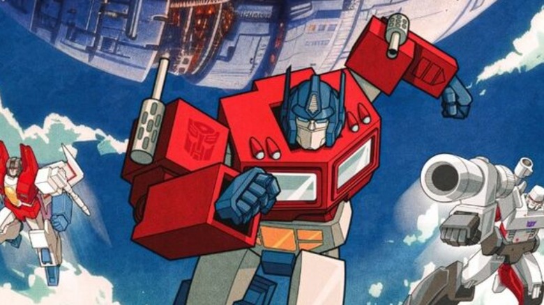 Optimus Prime running on the Transformers (1984) poster