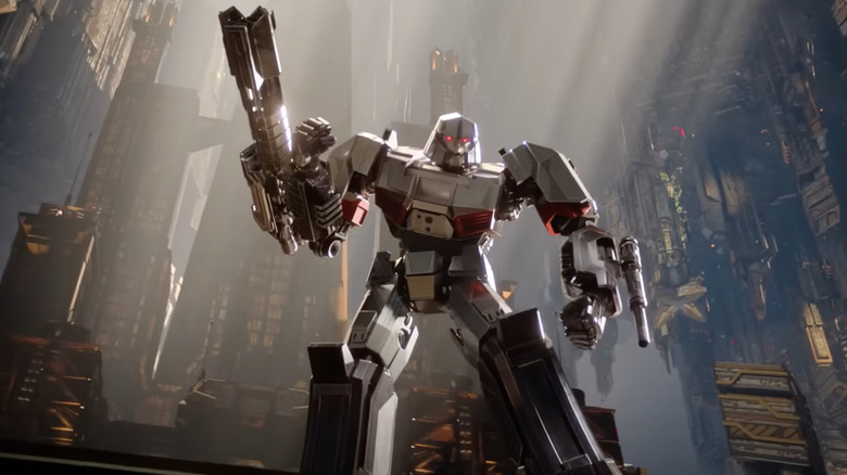 Transformers One Megatron standing tall shouting "Burn it down!"