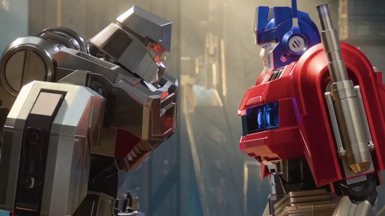 Megatron and Optimus Prime staring each other down in Transformers One