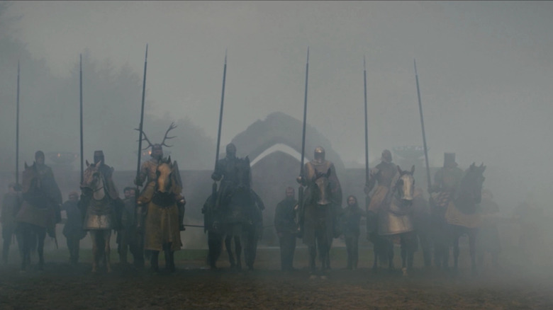 Ser Duncan the Tall and his champions standing side by side during a Trial of Seven in A Knight of the Seven Kingdoms
