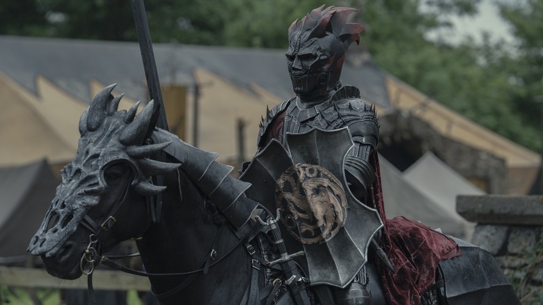 Aerion Targaryen riding his horse and wearing armor in A Knight of the Seven Kingdoms