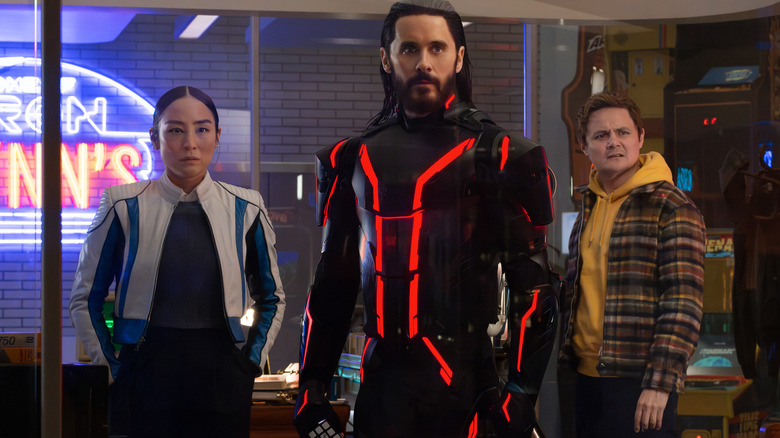 Yves Kim, Eris and Seth in Flynn's office in Tron: Ares