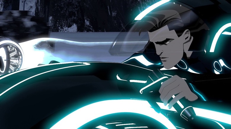 Beck drives light cycle in Tron: Uprising