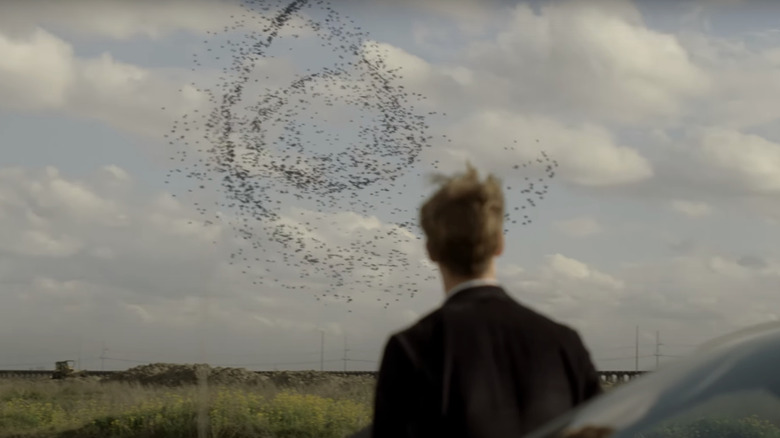 Matthew McConaughey's Rustin Cohle sees a spiral made by a flock of birds in the sky in True Detective