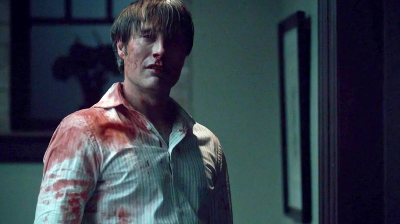 Hannibal Lecter (Mads Mikkelson) wearing a nice shirt coated in blood in Hannibal